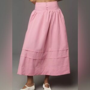 NWT Anthropologie Maeve Pink Button-Waist Midi Skirt size Large
